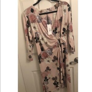 Calvin Klein Faux Wrap Dress with Pearls